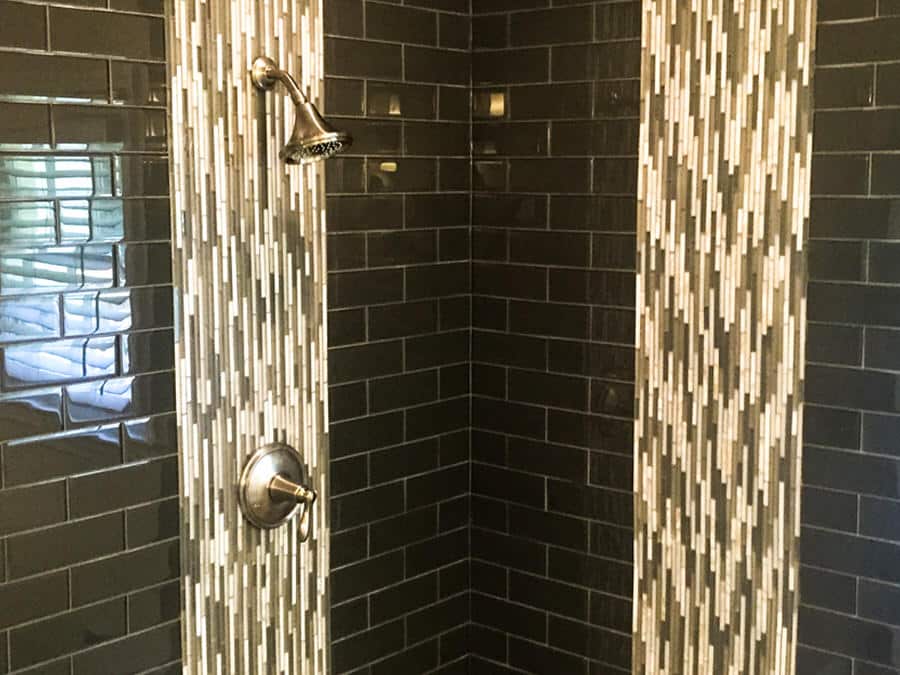 BDM-Residential-Remodeling-White Walk-In Shower with Modern Black & Gray Tile Waterfall Design